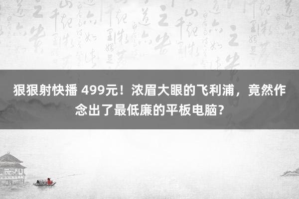狠狠射快播 499元！浓眉大眼的飞利浦，竟然作念出了最低廉的